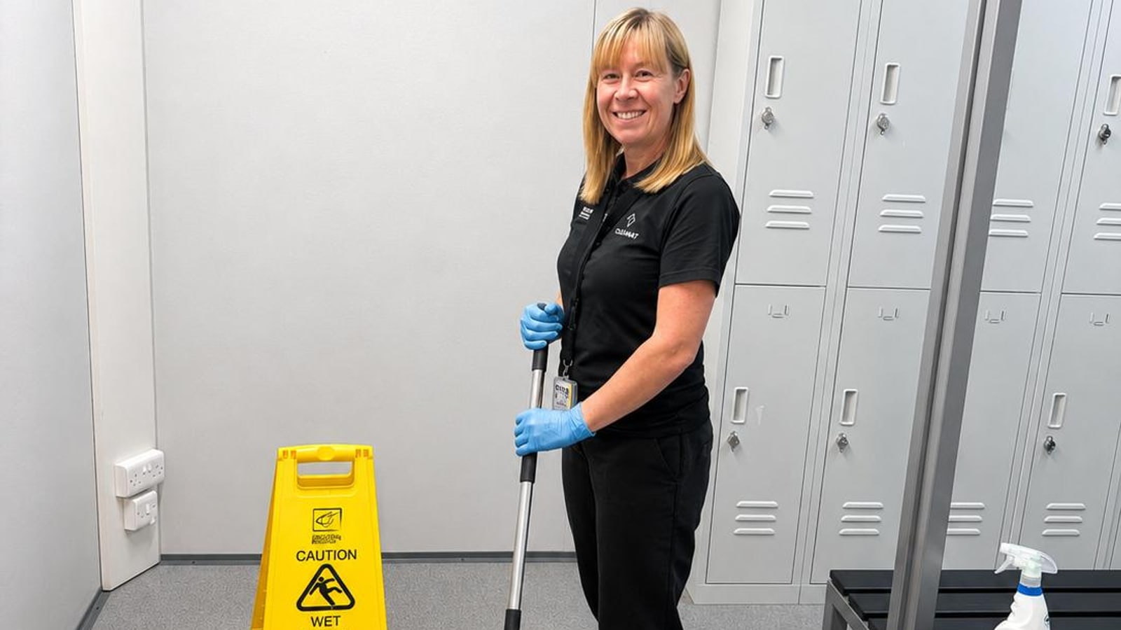 A Cadnant crew member cleaning a kitchen on a North Wales site