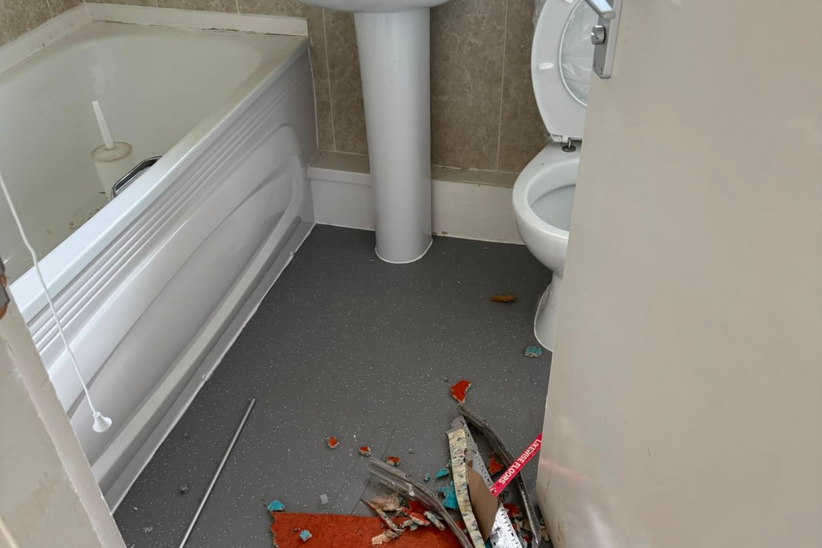 Bathroom stripped and cleared in North Wales before the work